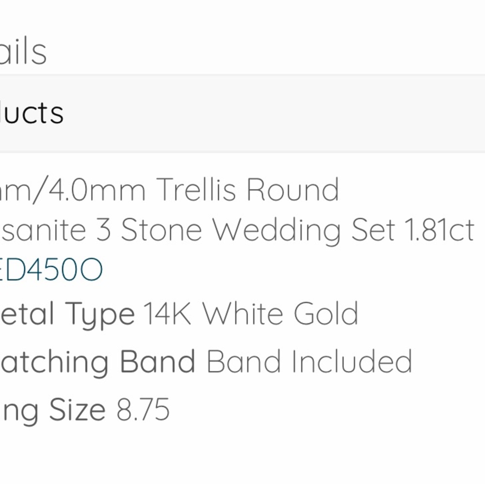 Solid White Gold Women's Certified Moissanite Ring Set (Approx. size 9.25) - Picture 5 of 7
